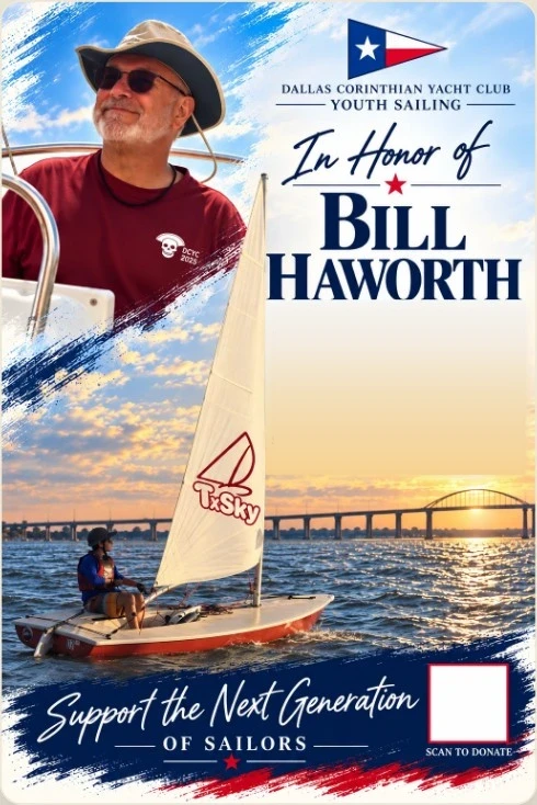 In Honor of Bill Haworth — Dallas Corinthian Yacht Club Youth Sailing memorial poster.